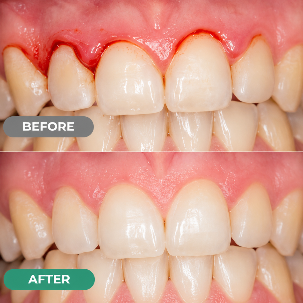 Mirarepair customer gum-care before and after comparison